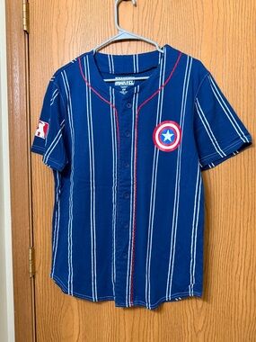 Marvel Men’s Captain America Blue Baseball Jersey Size Small